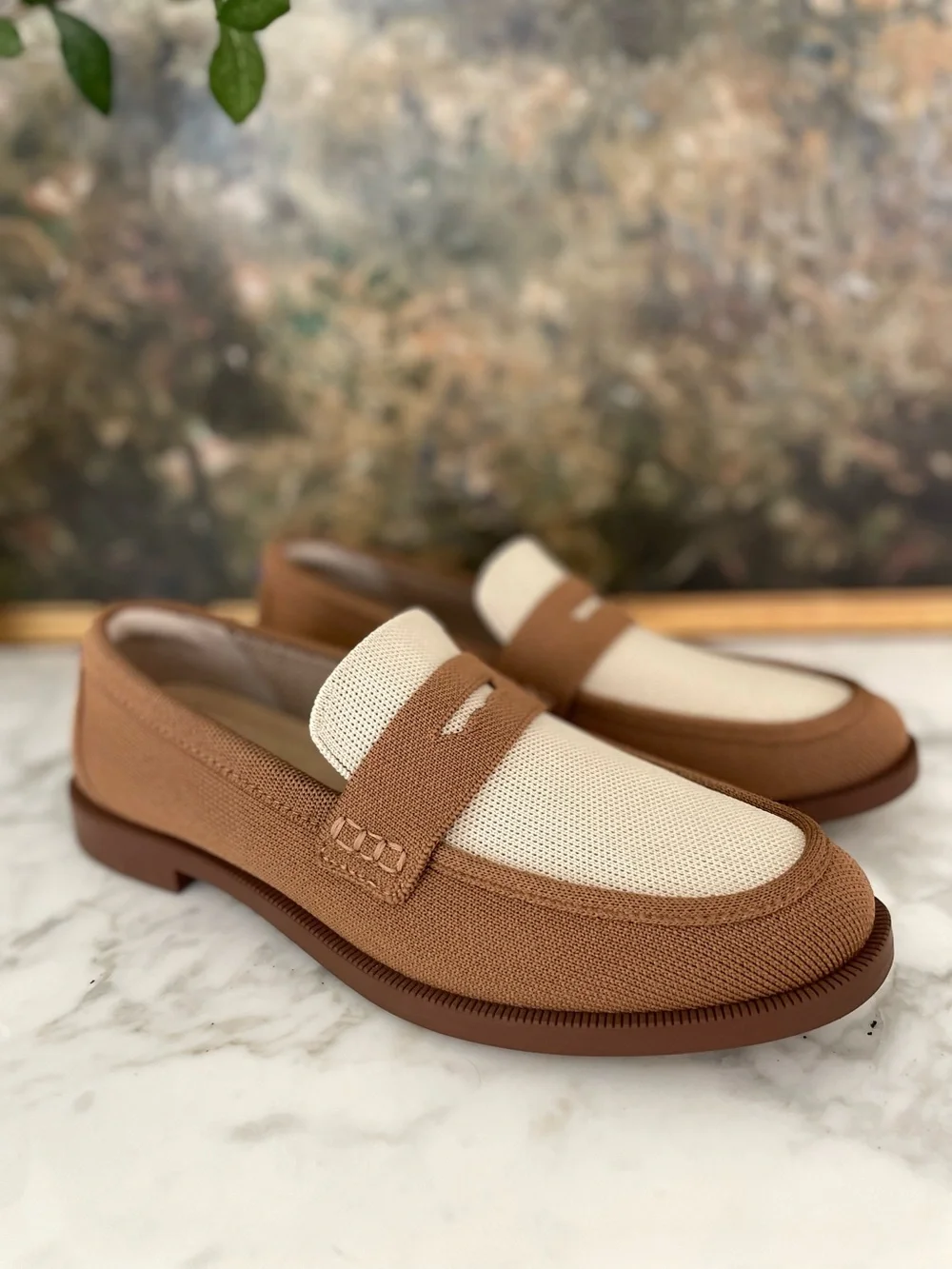 Rothy’s The Penny Loafer Cortado Brown Cream Knit Size 8.5 - Picture 1 of 10